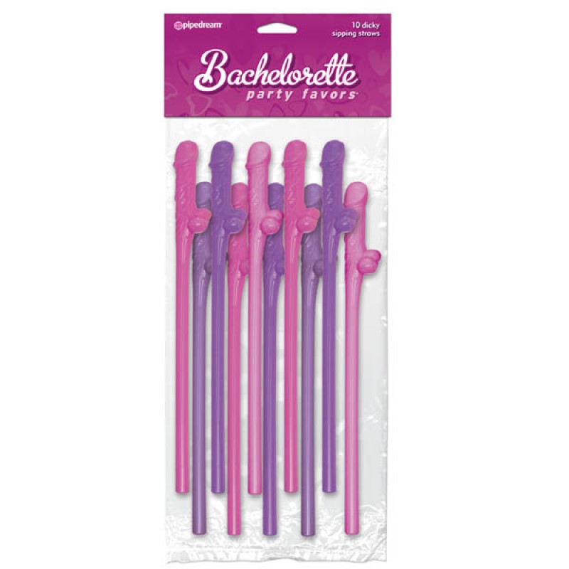 Bachelorette Party Favors Dicky Sipping Straws 10pc. - Pink/Purple